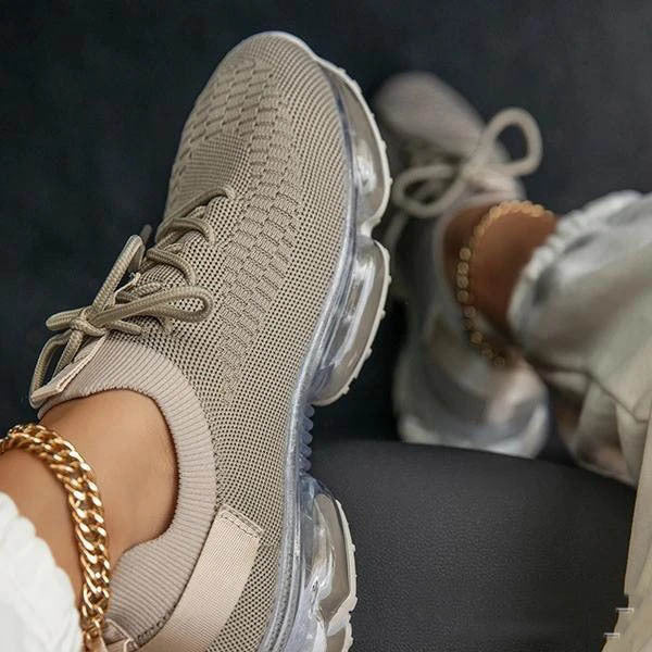 Transparent Platform Solid Color Lace-up Flying Knit Sneakers