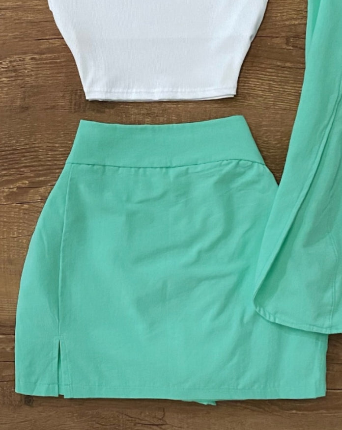 3-piece suit round neck vest sleeveless vest and mini skirt set