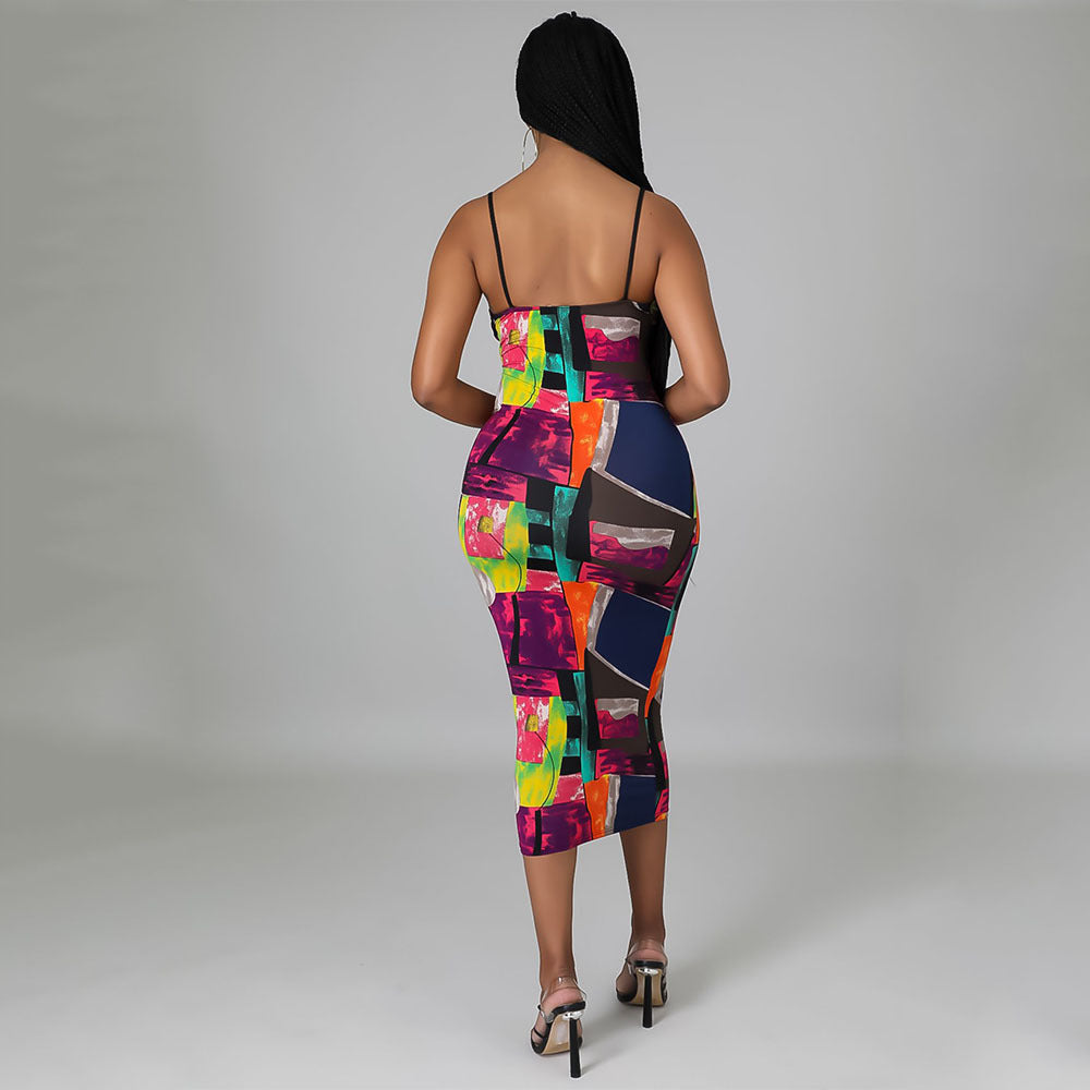 Digital Print Suspender Dress