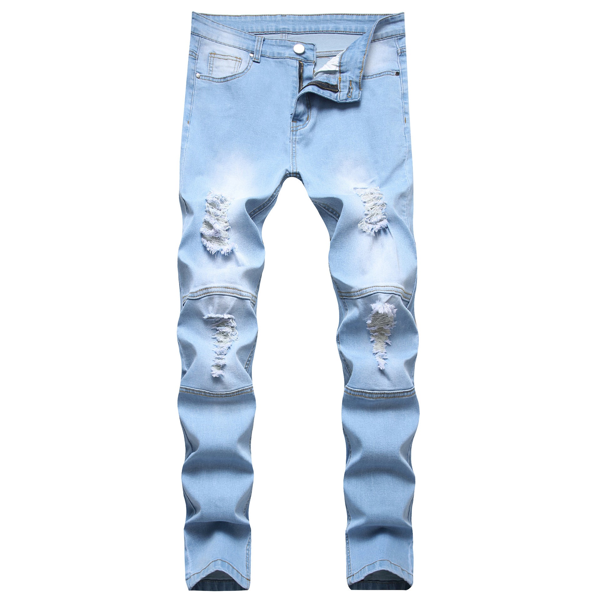 Slim Straight Zipper Pleated Denim Jeans