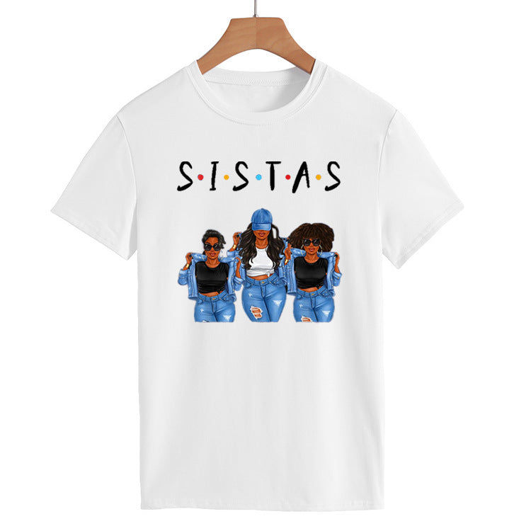 Sistas Three Denim Girly Print Fashion Short Sleeves
