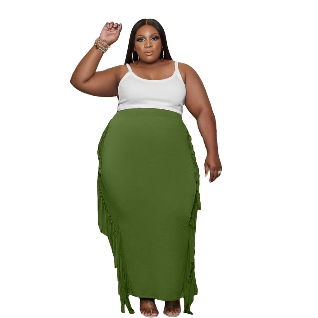Double-sided Brushed Fabric Fringed Maxi Skirt
