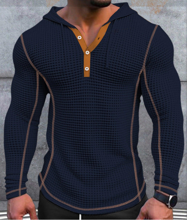 Waffle Button Casual Hoodie T-shirt
