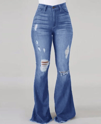 Slim-fit Buttocks Ripped Bell Bottom Jeans