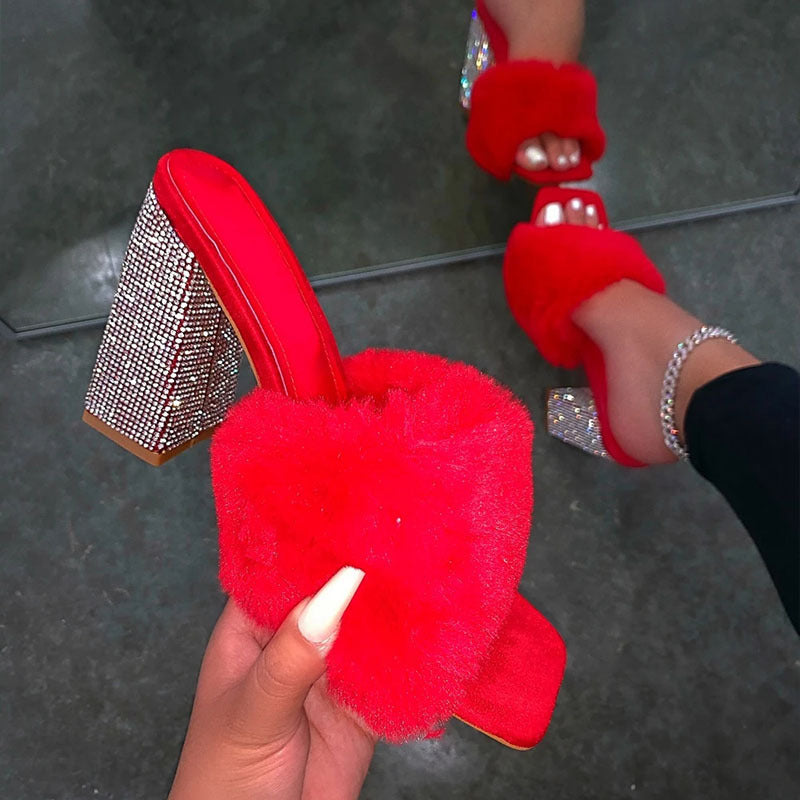 Rhinestone Fluffy High Heels