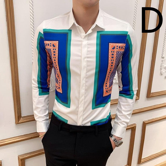 Print Shirt Masculine Baroque Slim Button-Down Shirt