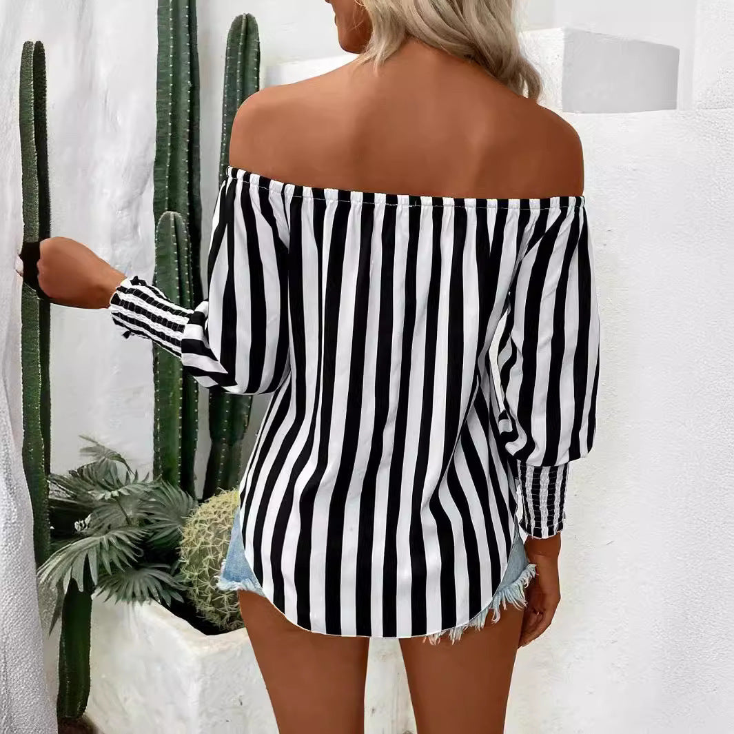 Shoulder-Baring Lantern Sleeve Shirt