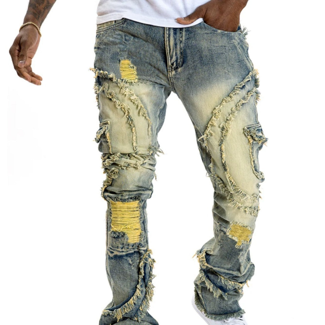 Patchwork Fringe Slightly Flared Stretch Jeans