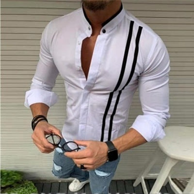 Solid Color Striped Long Sleeve Shirt