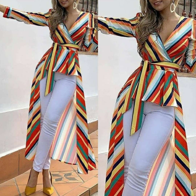 Rainbow Striped Long Sleeve Lace Top