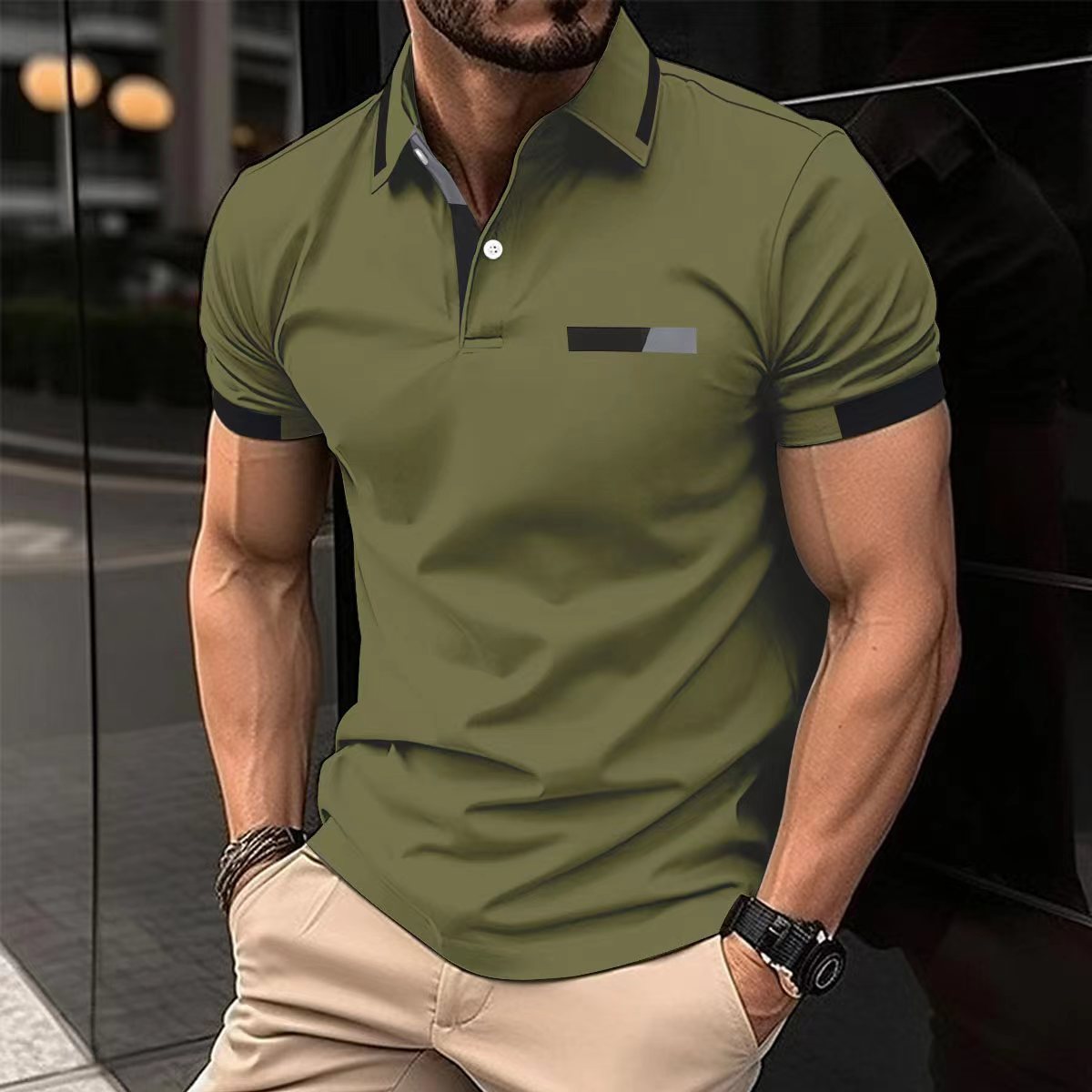 Casual Chest Faux Pocket Lapel Shirt