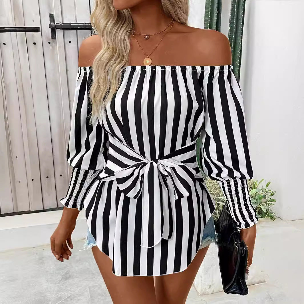 Shoulder-Baring Lantern Sleeve Shirt