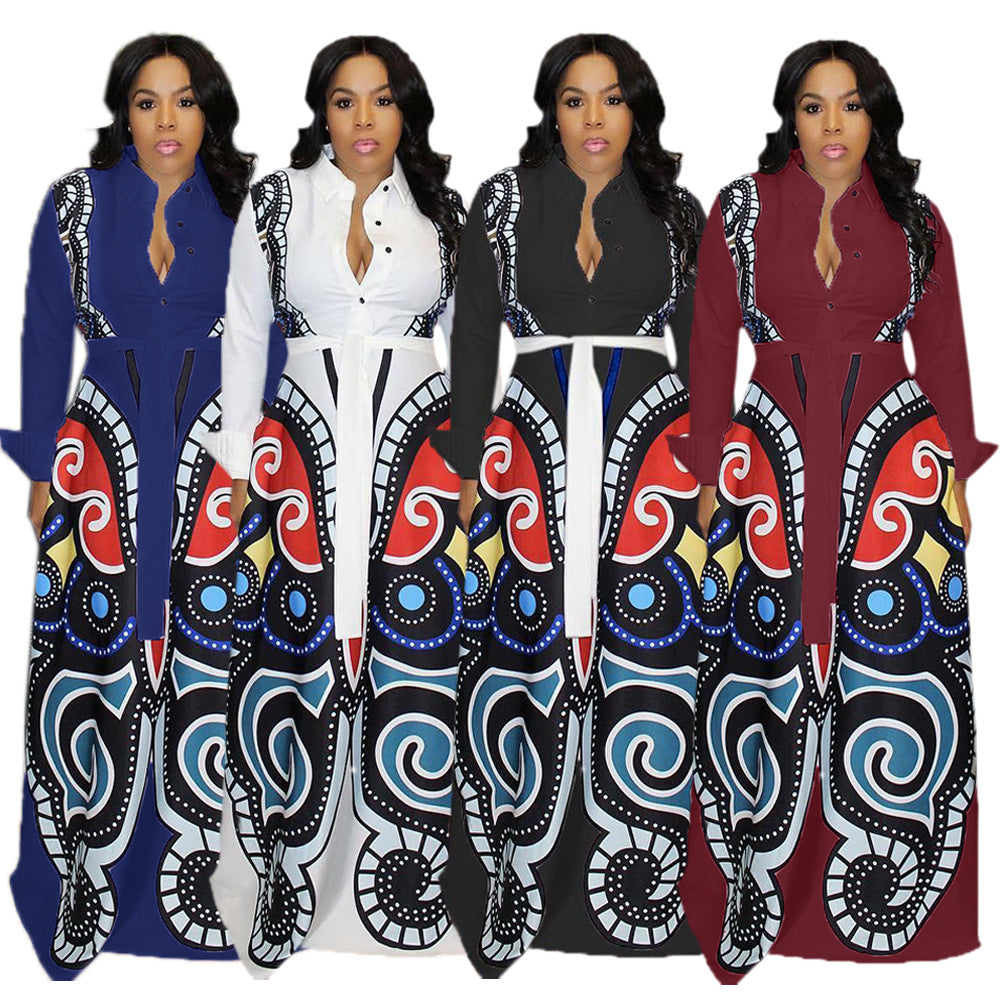Digital Positioning Printed Shirt and Big Swing Dress