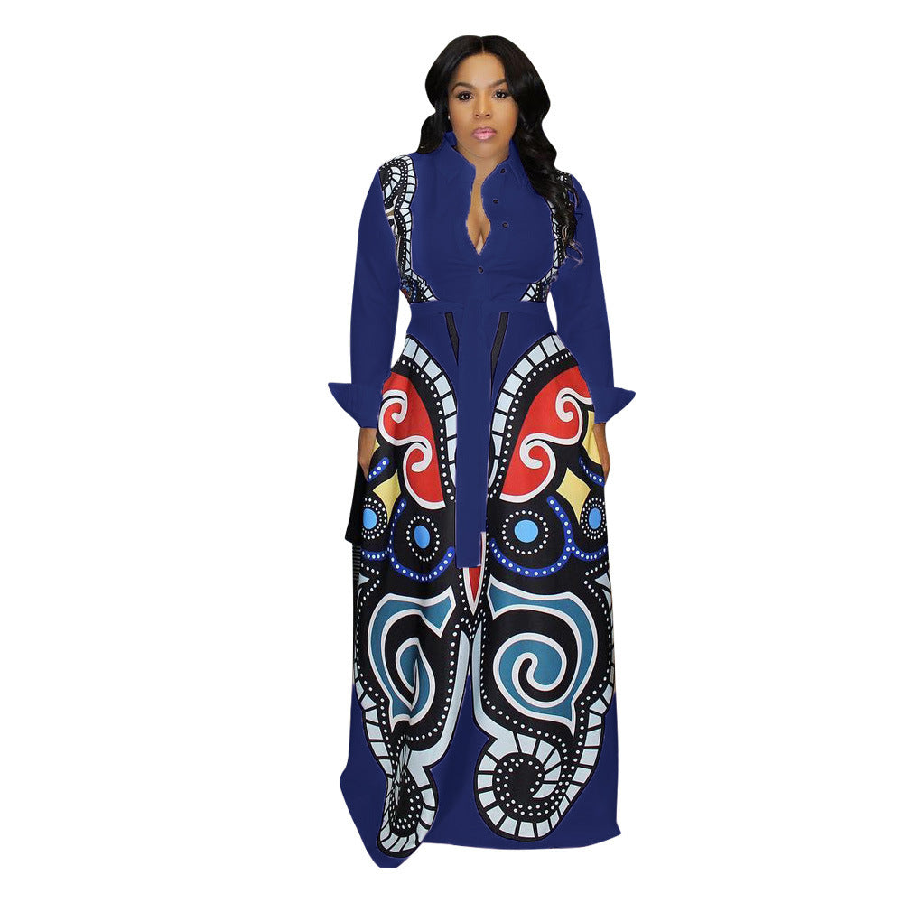 Digital Positioning Printed Shirt and Big Swing Dress