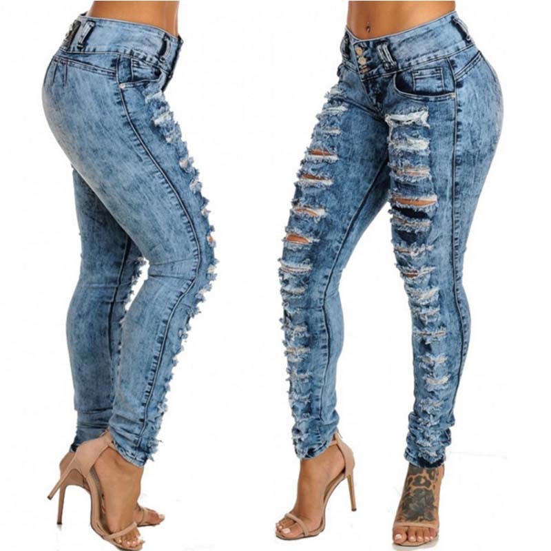 Ripped High-waisted Breasted Jeans