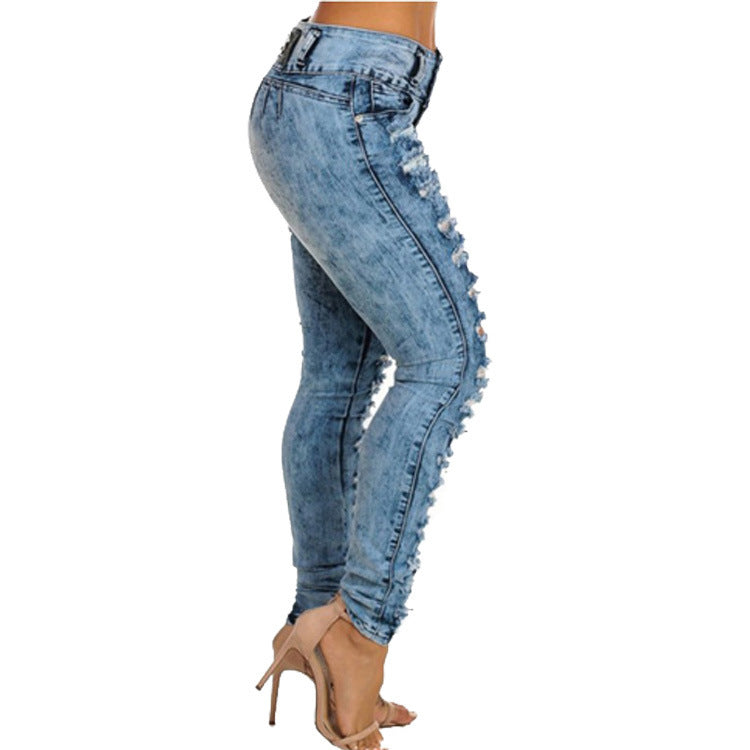 Ripped High-waisted Breasted Jeans