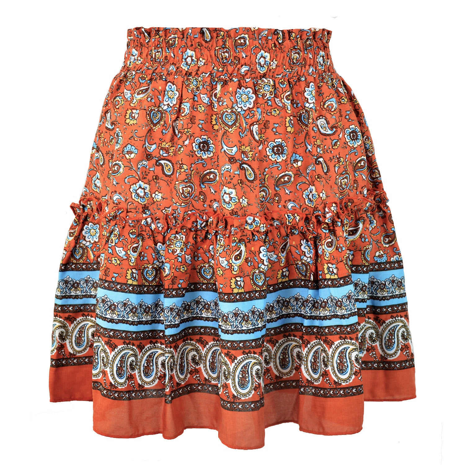Bohemian Flower Print High Waist Ruffle Skirt