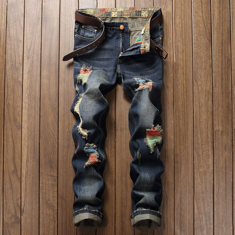 Personalized Brushed Ripped Straight-leg Jeans