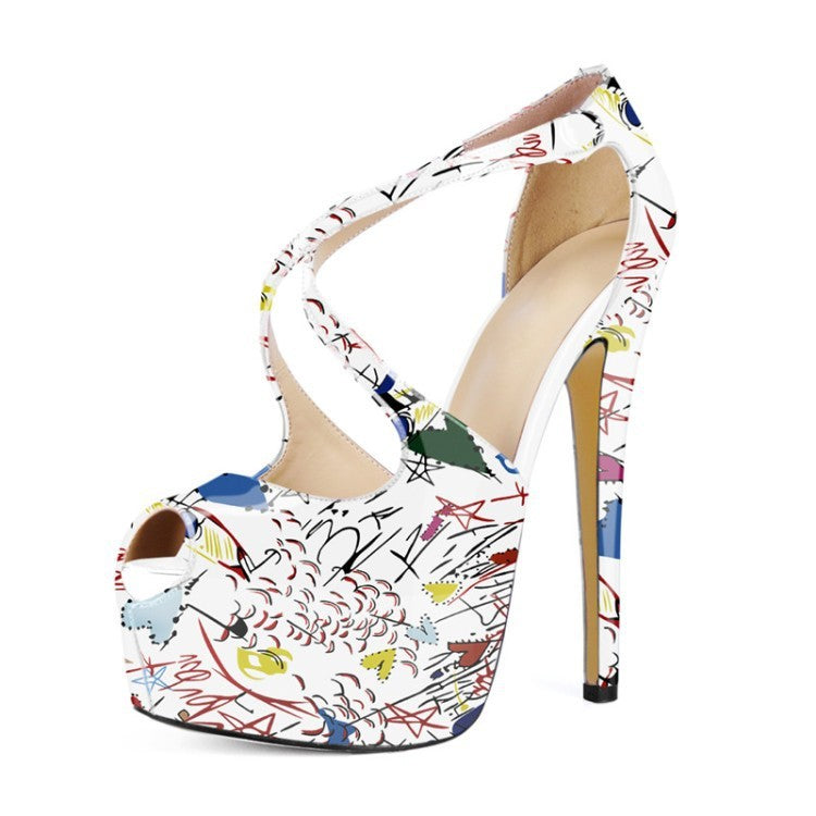 Platform Graffiti High Heel Sandals