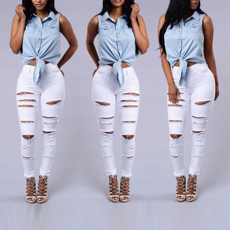 Casual Ripped High Waist Skinny Pencil Jeans