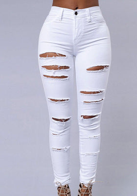 Casual Ripped High Waist Skinny Pencil Jeans