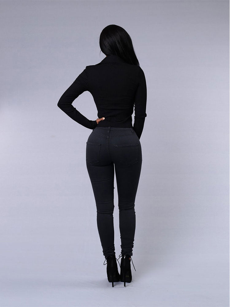 Casual Ripped High Waist Skinny Pencil Jeans