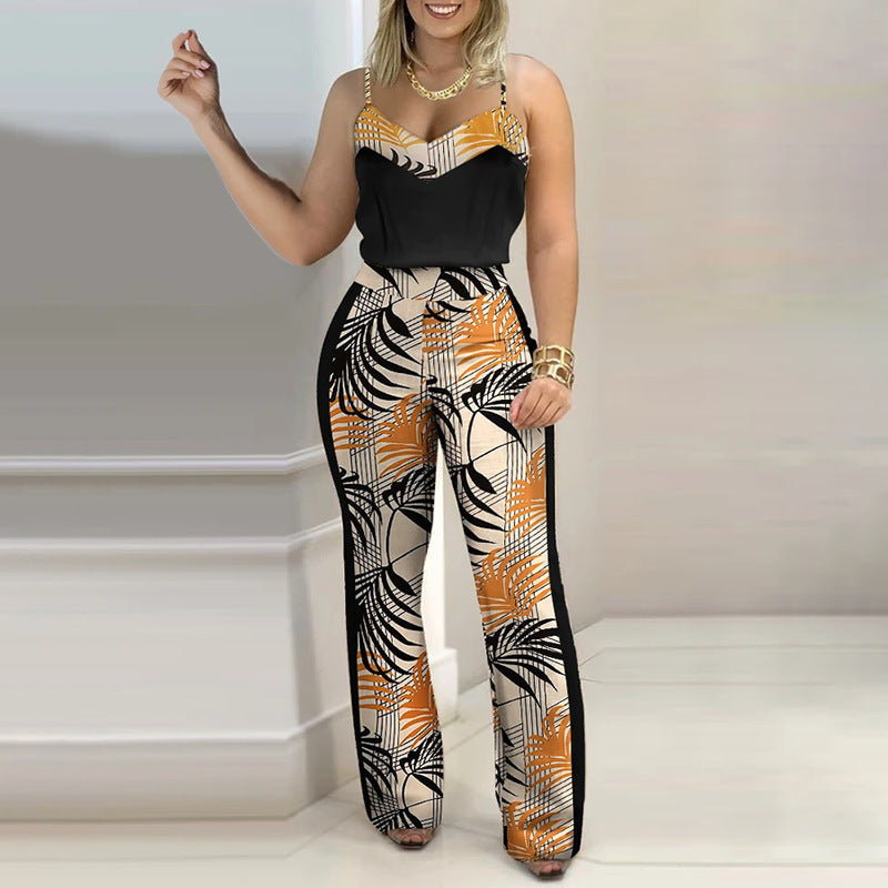 Sling Digital Printing Casual Waist Jumpsuit