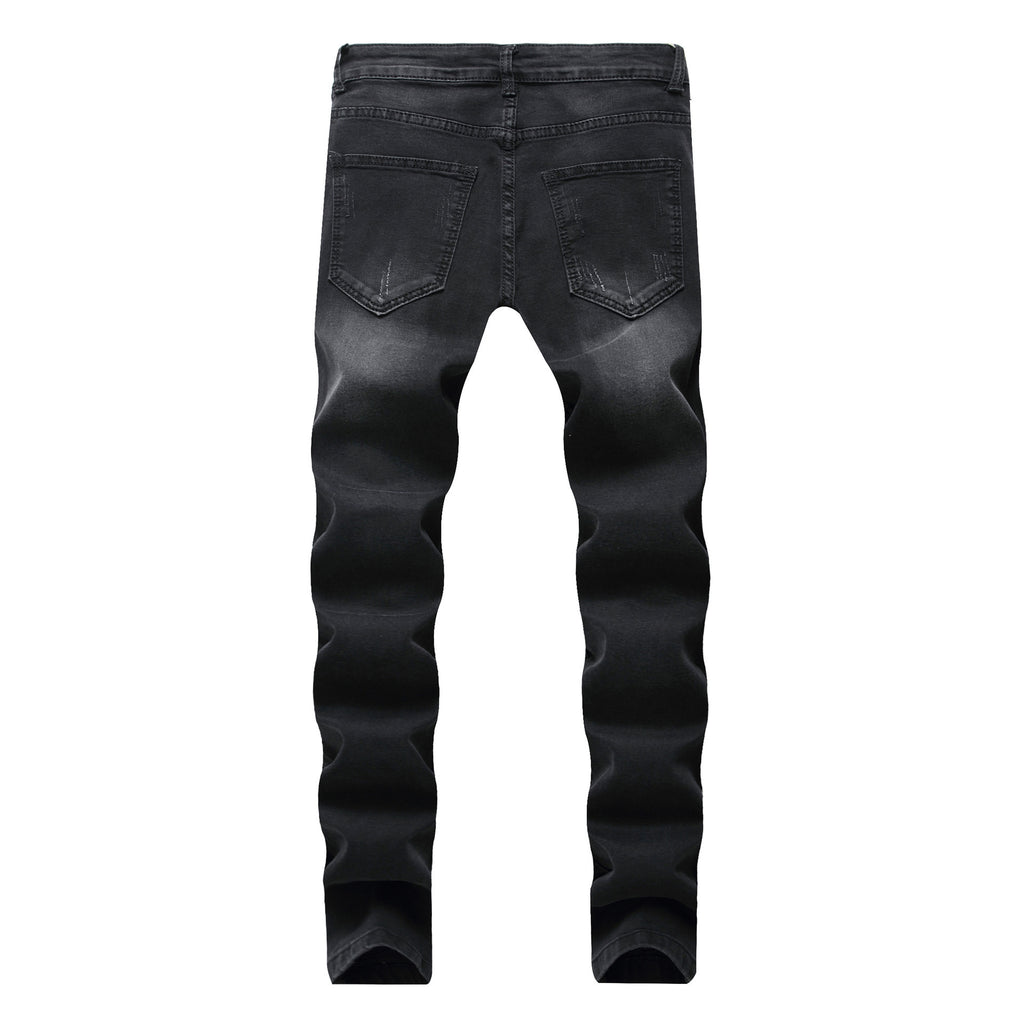 Slim Fit Straight Knee Hole Stretch Denim Jeans