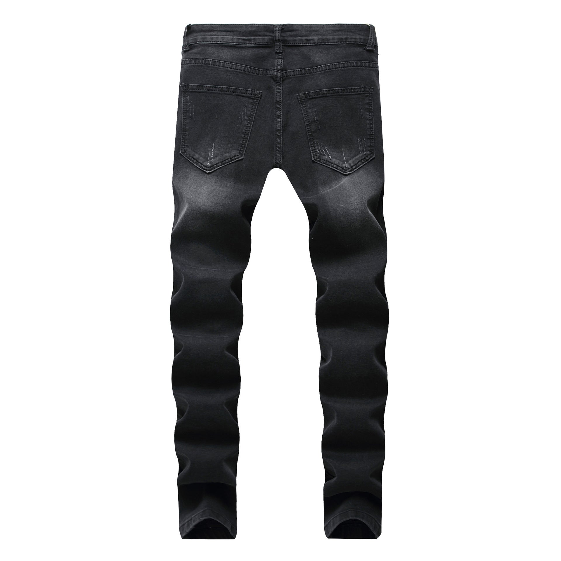 Slim Fit Straight Knee Hole Stretch Denim Jeans