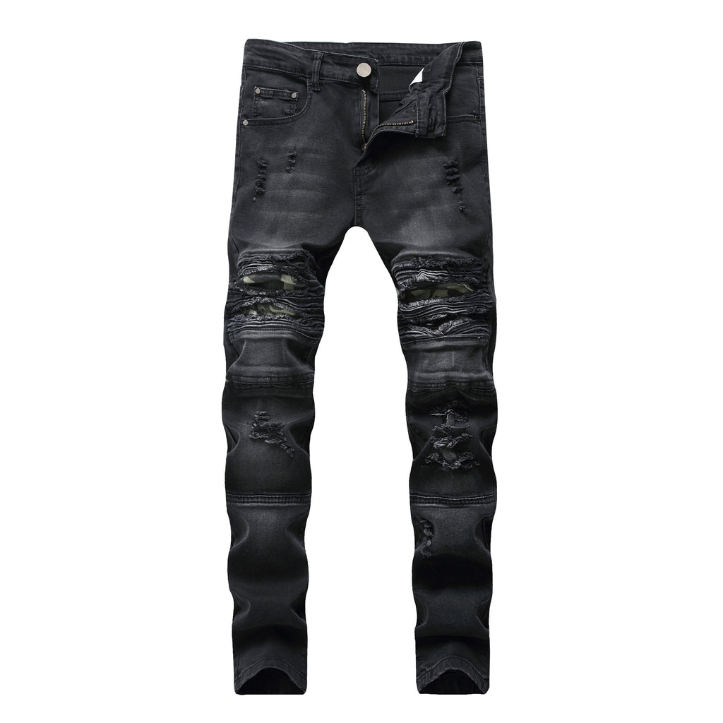 Slim Fit Straight Knee Hole Stretch Denim Jeans