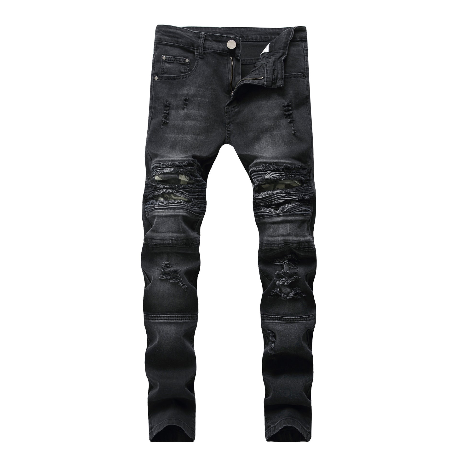 Slim Fit Straight Knee Hole Stretch Denim Jeans