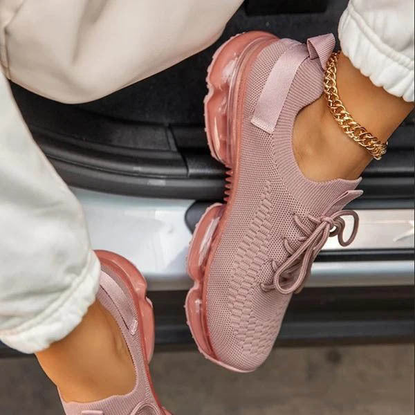 Transparent Platform Solid Color Lace-up Flying Knit Sneakers