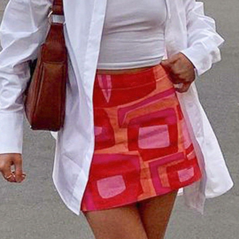 Hot Girl High Waist Print Skirt