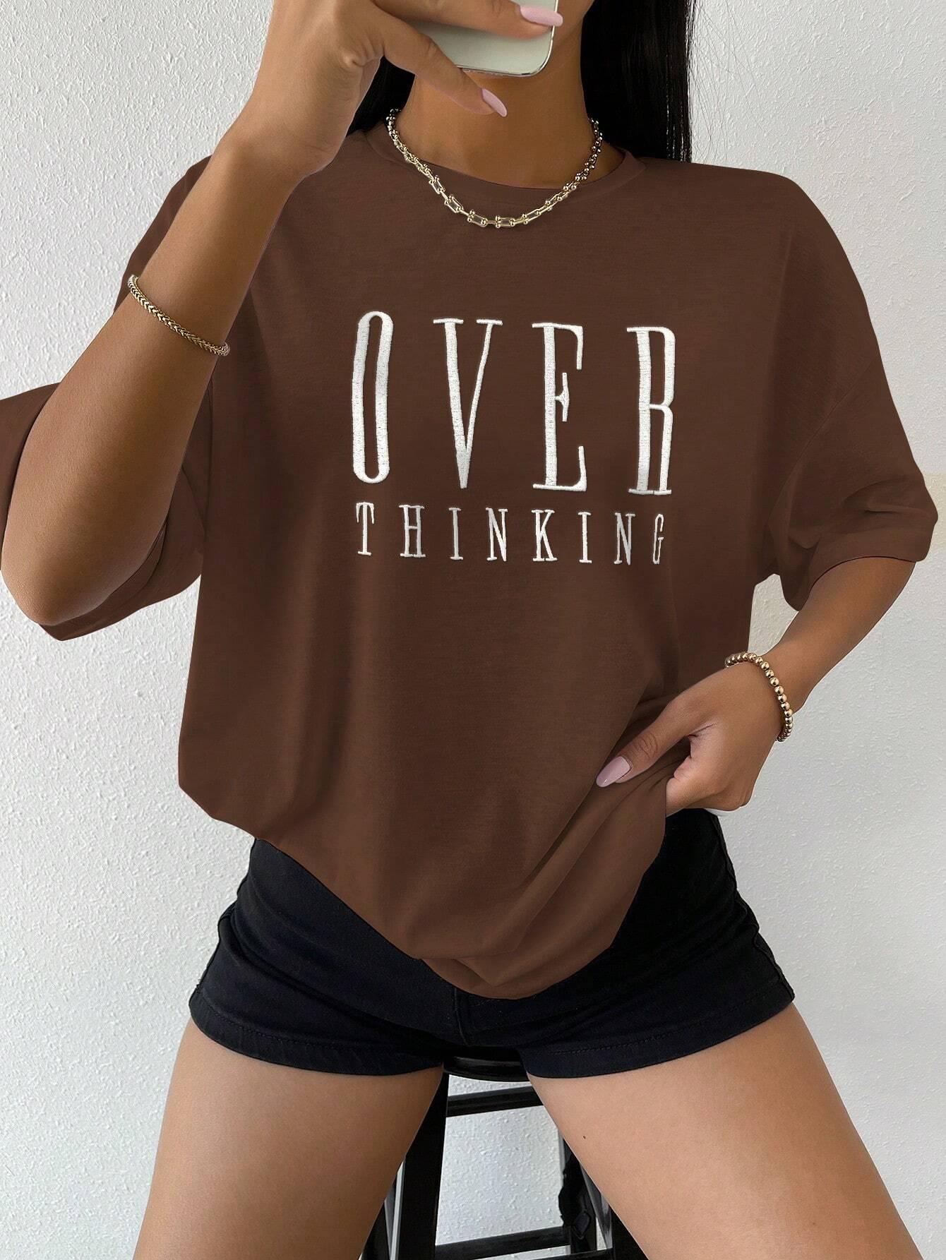 Over Thinking Letter Print Cotton Short Sleeve Top