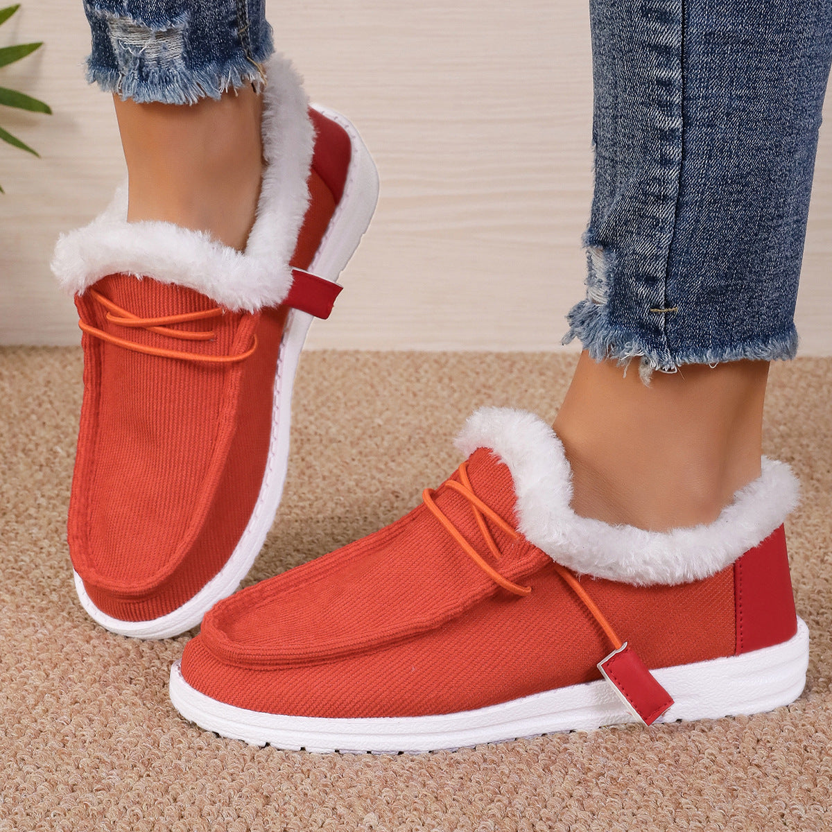Round Head Lace Plus Velvet Shoes