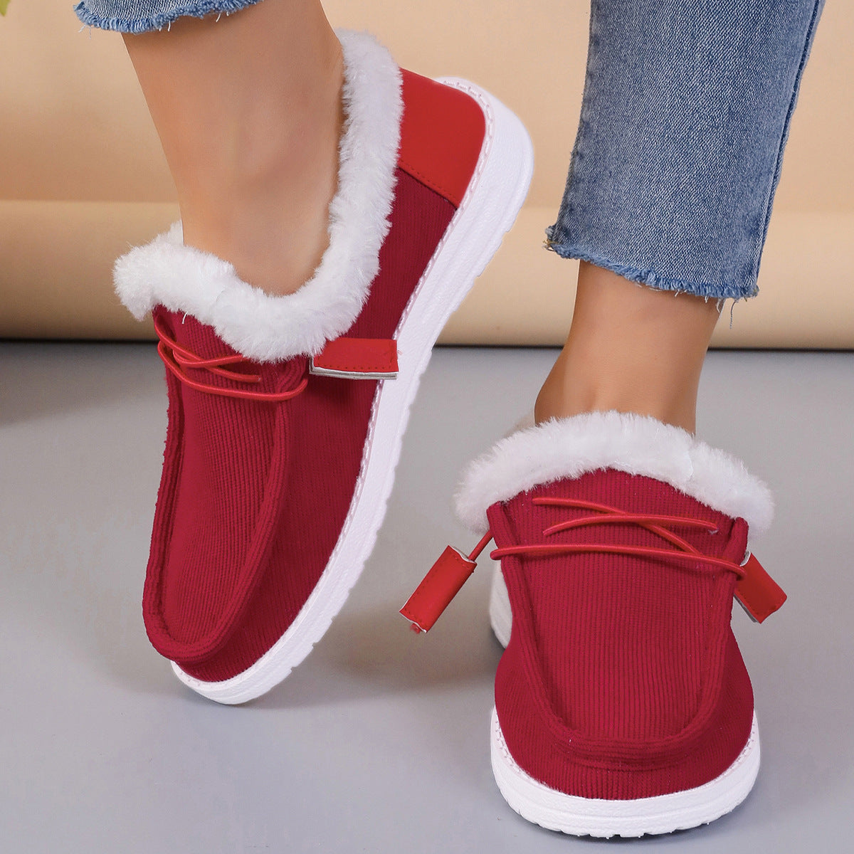 Round Head Lace Plus Velvet Shoes