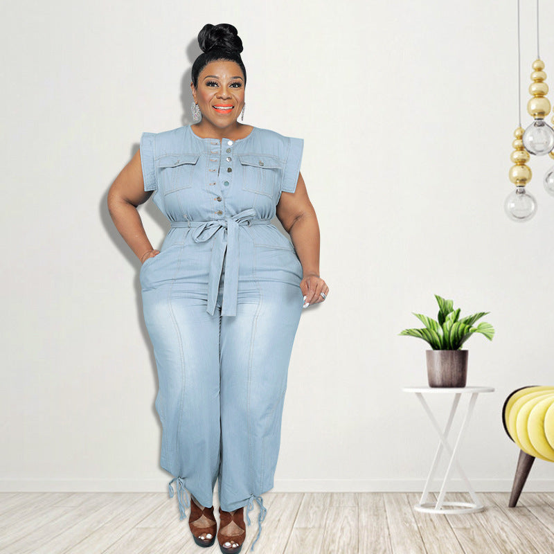 Stylish Washed Denim Casual Jumpsuit