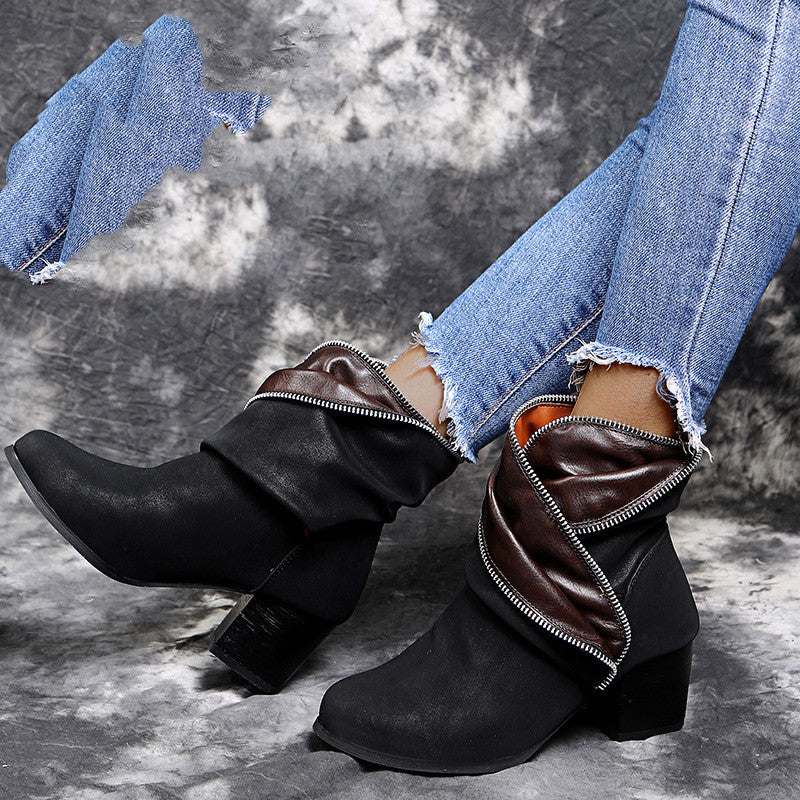 Vintage Round Toe Ankle Boots