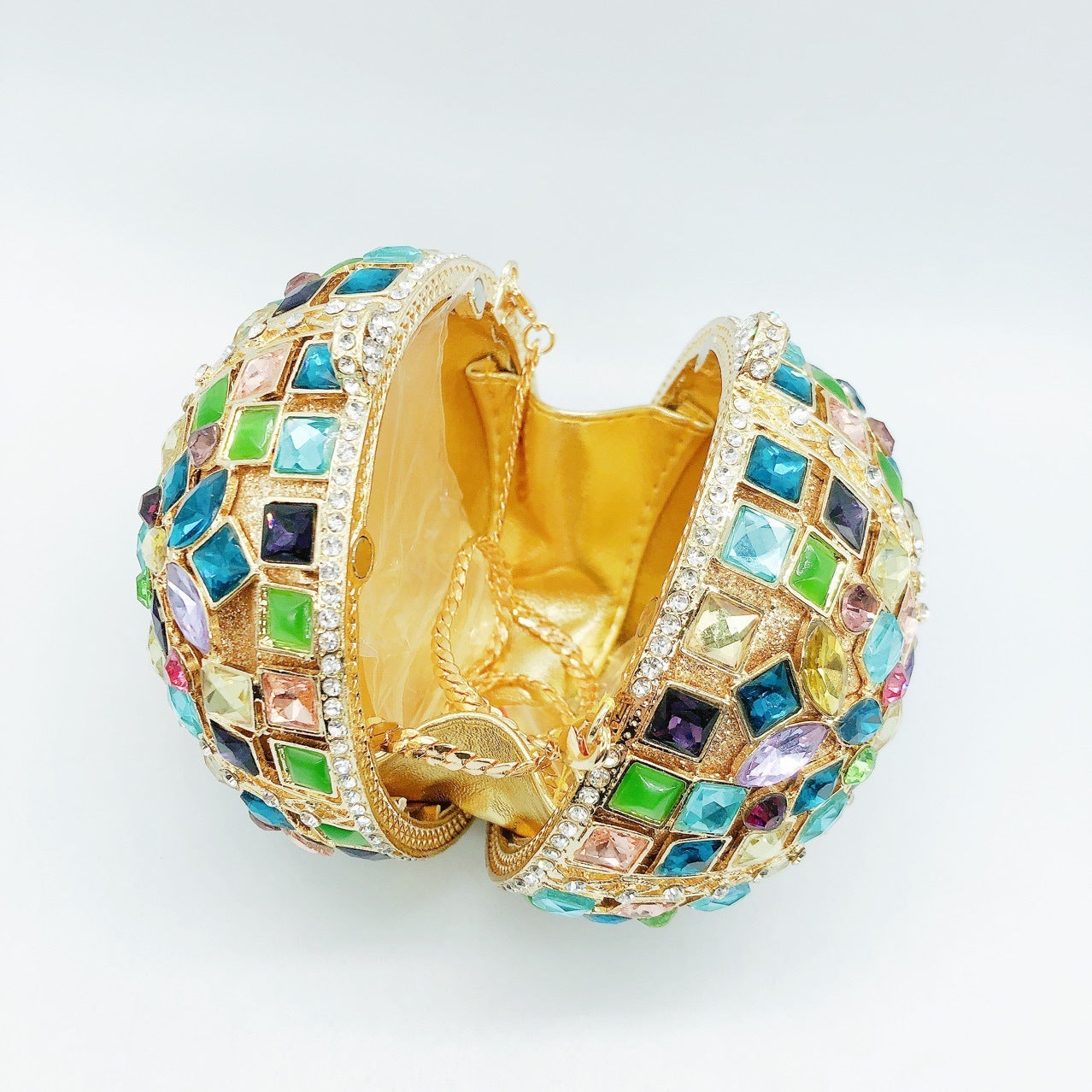 Multicolored Glass Rhinestone Round Ball Bag with an Empty Diamond