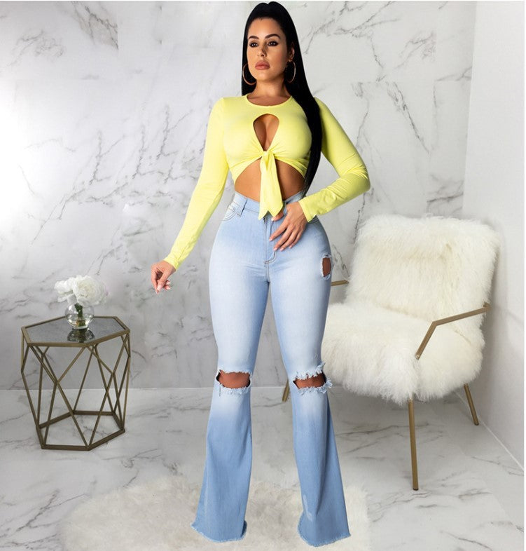 High-waisted flared pants