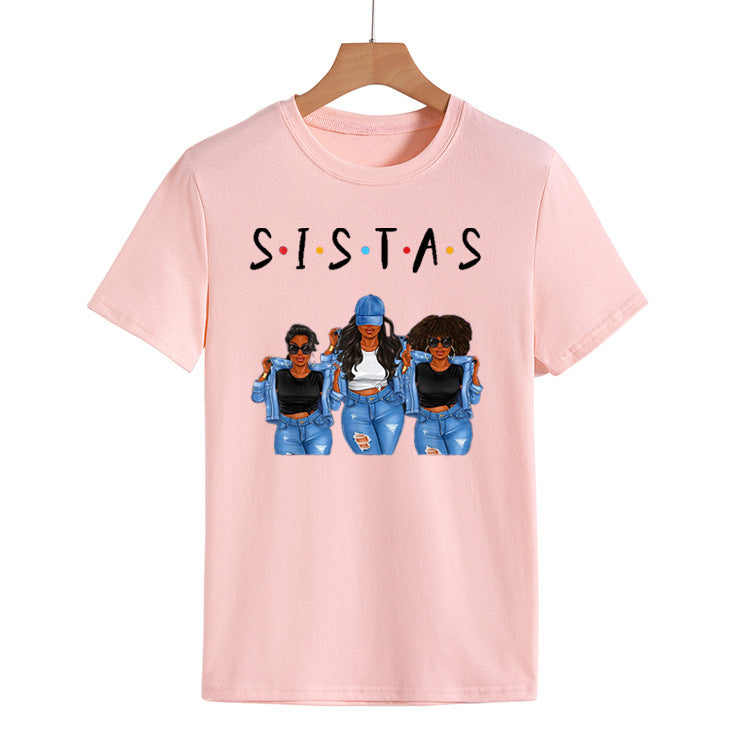 Sistas Three Denim Girly Print Fashion Short Sleeves