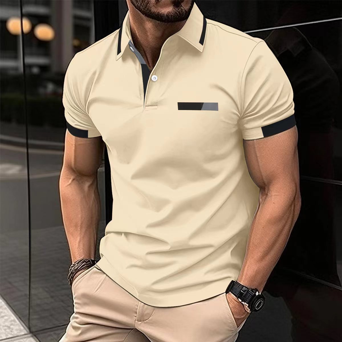 Casual Chest Faux Pocket Lapel Shirt