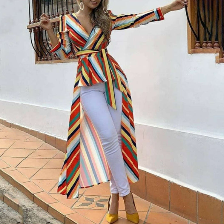 Rainbow Striped Long Sleeve Lace Top