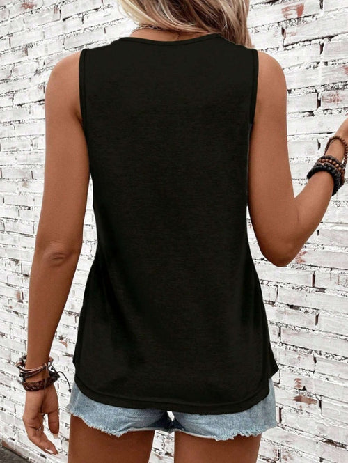 Abstract Face Printed Round Neck Tank Top