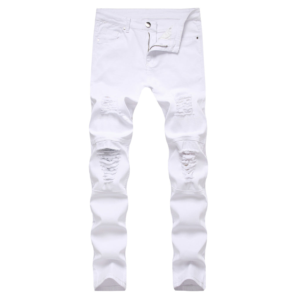 Slim Straight Zipper Pleated Denim Jeans