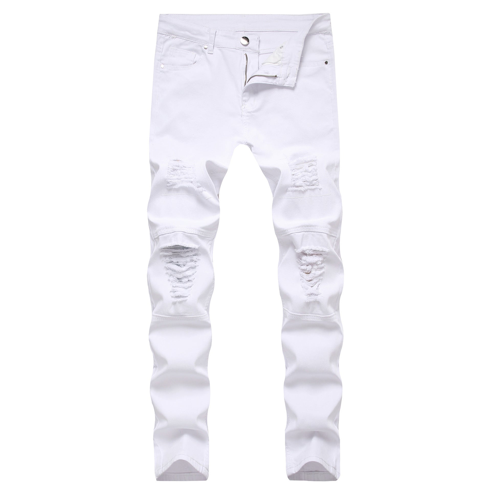 Slim Straight Zipper Pleated Denim Jeans