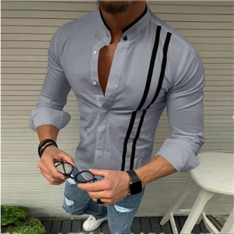 Solid Color Striped Long Sleeve Shirt