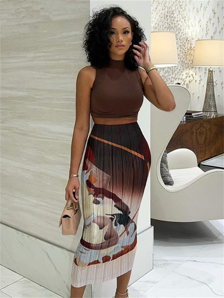 Printed Elastic Waist Skirt