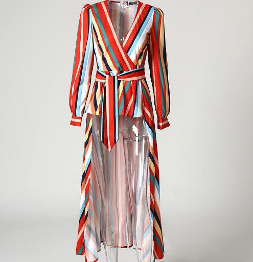 Rainbow Striped Long Sleeve Lace Top