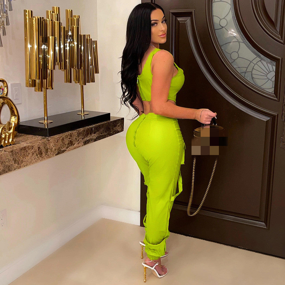 Solid Color Sleeveless Two Pc Pant Set